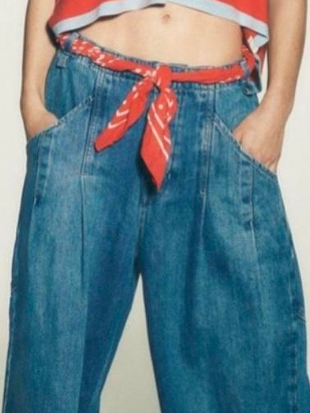 Free People Blue Wide-Leg Denim Jeans